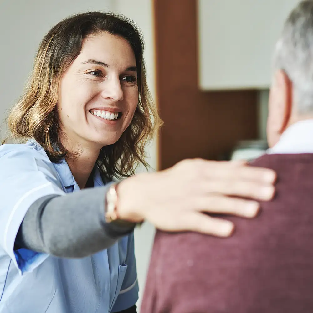 Caregiver reassuring client